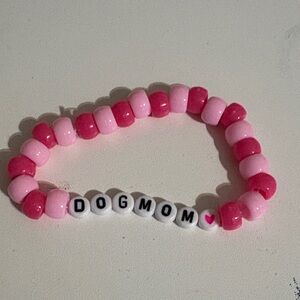 Pink Kandi “Dogmom” Elastic Homemade Bracelet